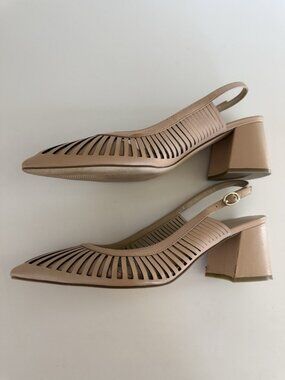 Marc Fisher LTD Zabie Natural Leather Block Heel Slingback Pumps Size 9.5M